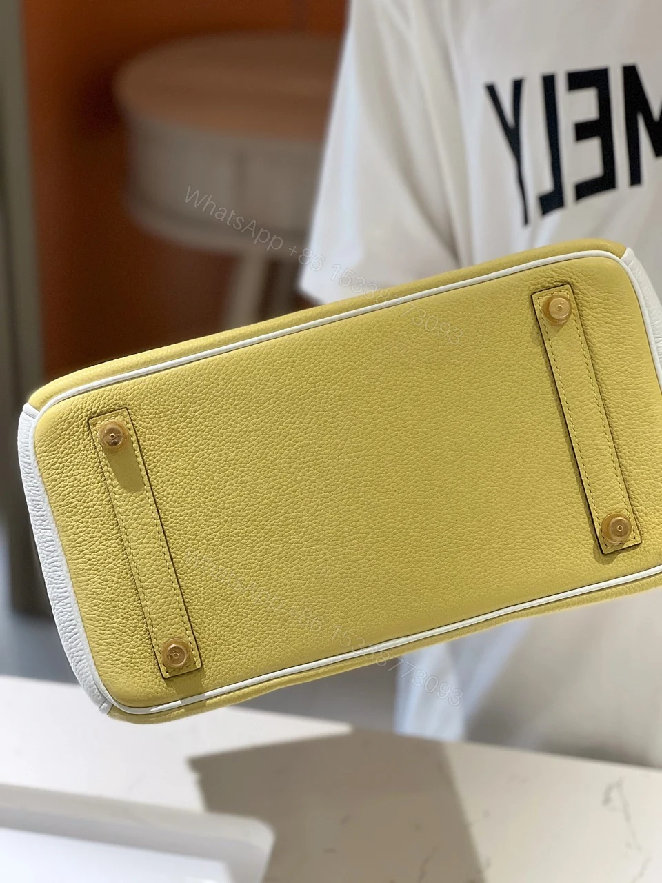 View 4 of Hermès Lime, Bleu de Galice and Gris Perle Chèvre Tri-Color HSS Birkin 25 Brushed Gold Hardware