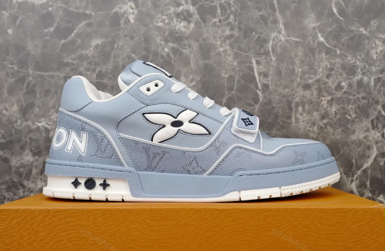 View 9 of Soft Blue Leather High-Top Sneaker with Luxe Details