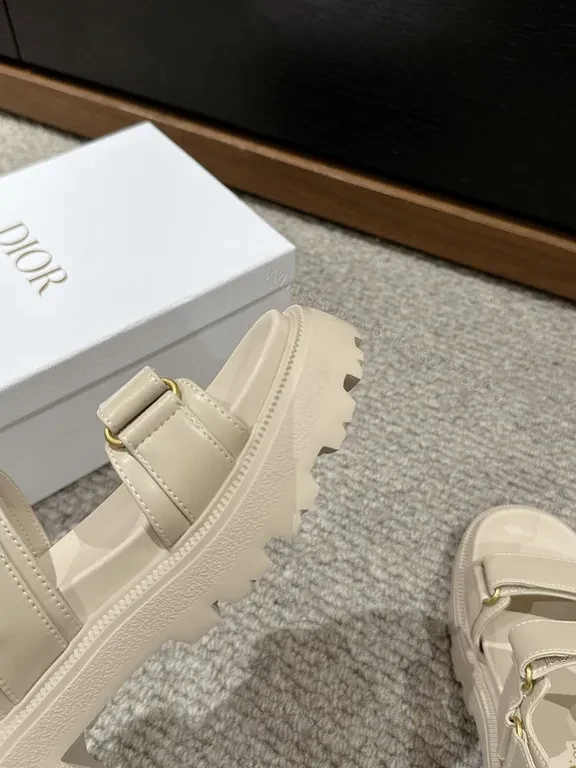 View 7 of Bold Dior-Inspired Leather Sandals with Gold Branding