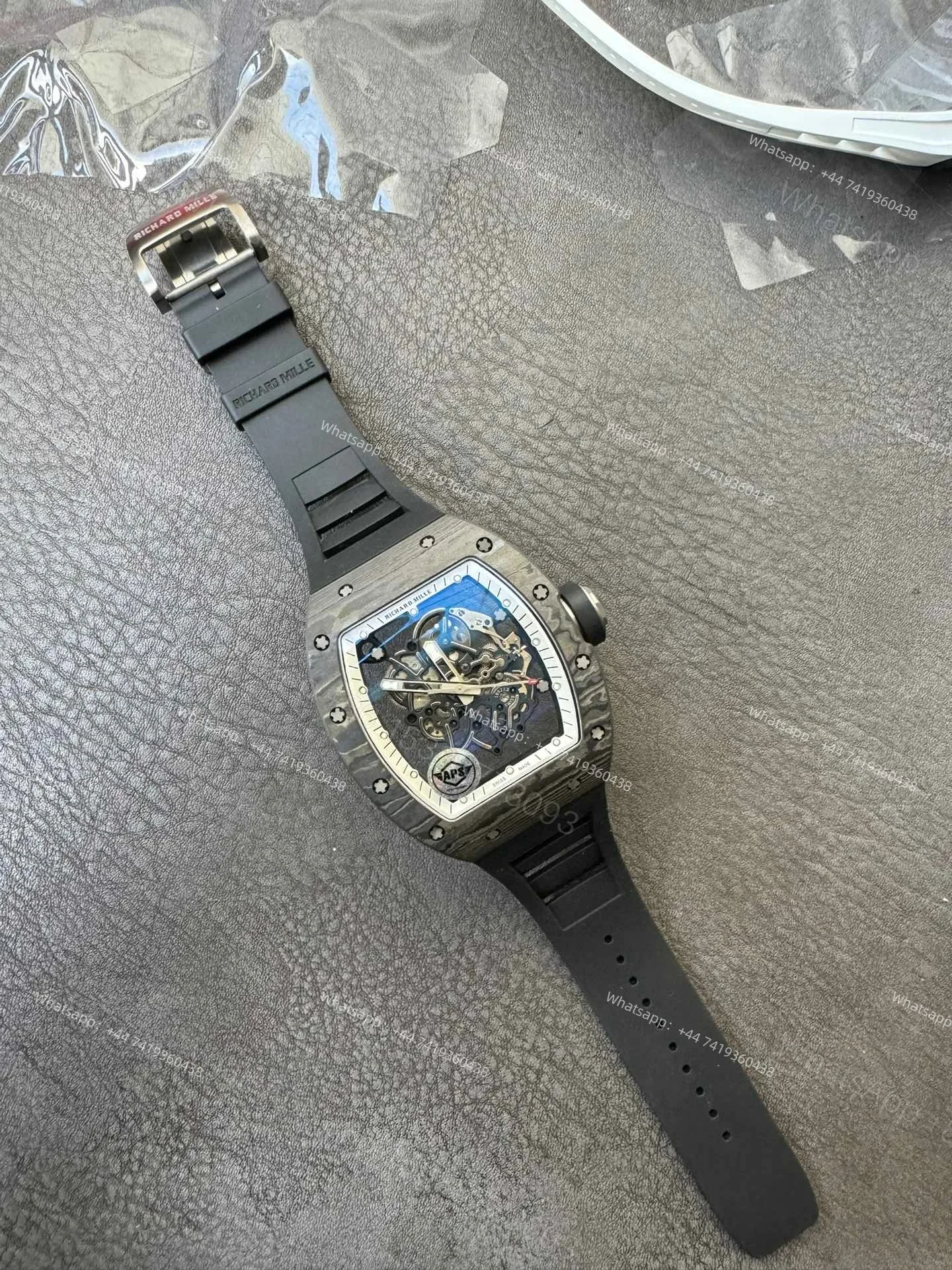 View 2 of Super Clone Richard Mille RM 055 Carbon TPT Black Rubber Strap 1:1 Replica Watch