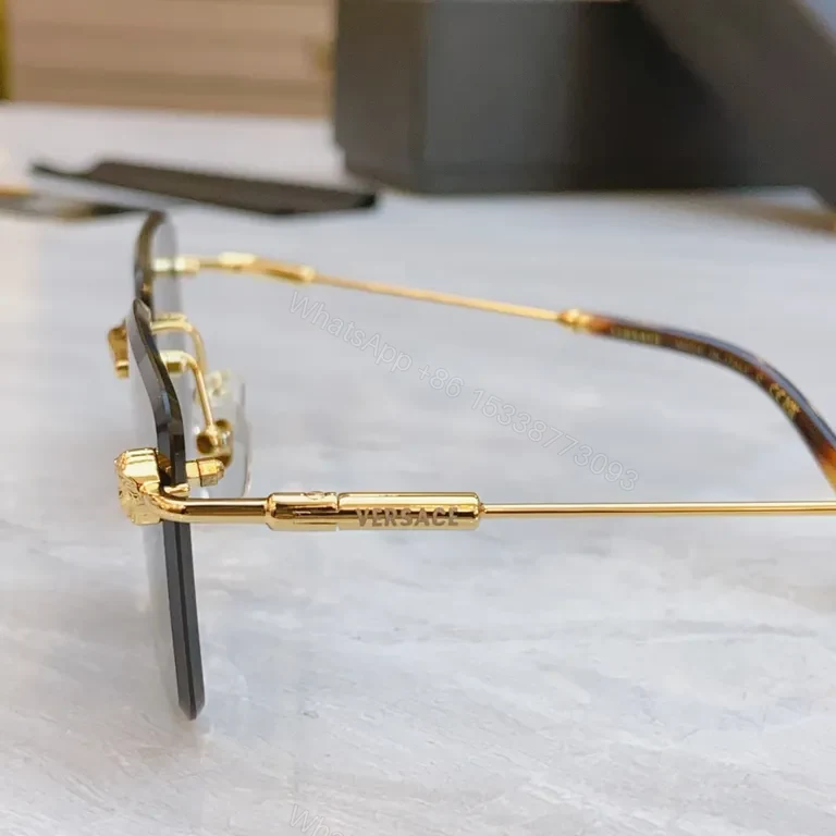 View 5 of Gold-Tone Wayfarer Rimless Sunglasses â€” Luxury Versace-Style, UV400 Protection