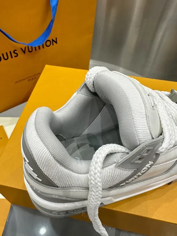 View 6 of White LV-Inspired Luxury High-Top Sneaker with Texture and Comfort