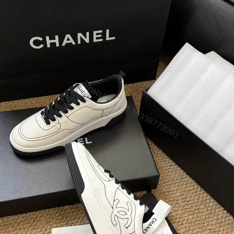 View 3 of Minimalist White Leather Sneakers â€“ Luxe Chanel-Inspired Details