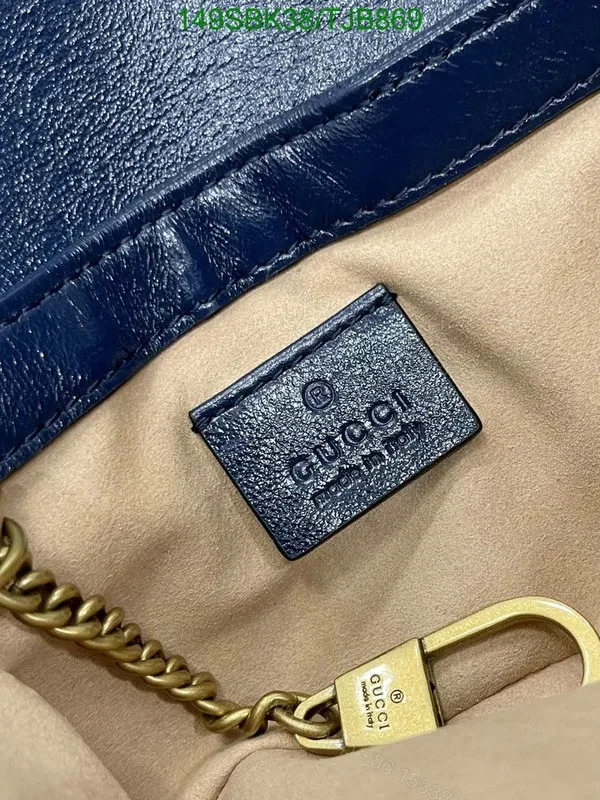 View 10 of Gucci Blue and Red GG Marmont Mini Leather Shoulder Bag featuring Textured Torchon Double G AS474