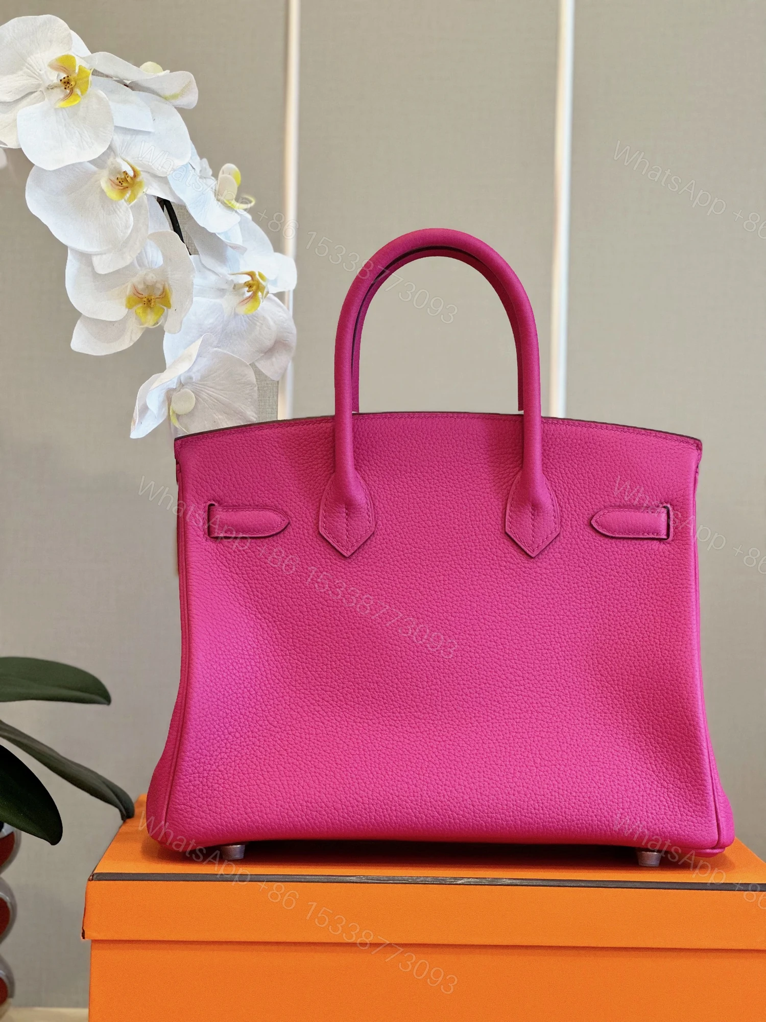 View 3 of Hermès Birkin 30 Rose Shocking Taurillon Clemence Palladium Hardware