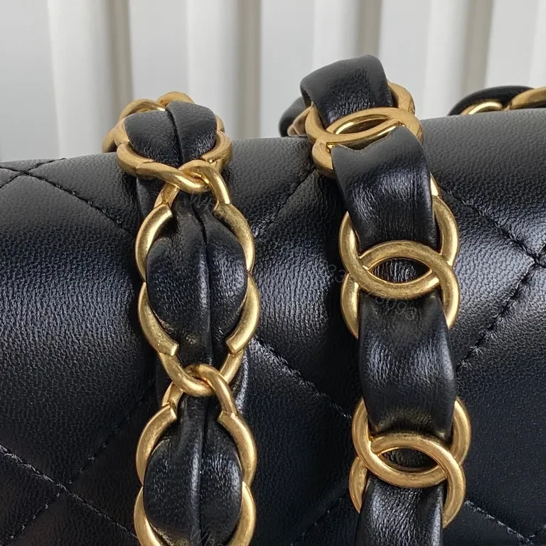 View 2 of Chic Black Quilted Mini Flap Bag - Gold Chain Crossbody