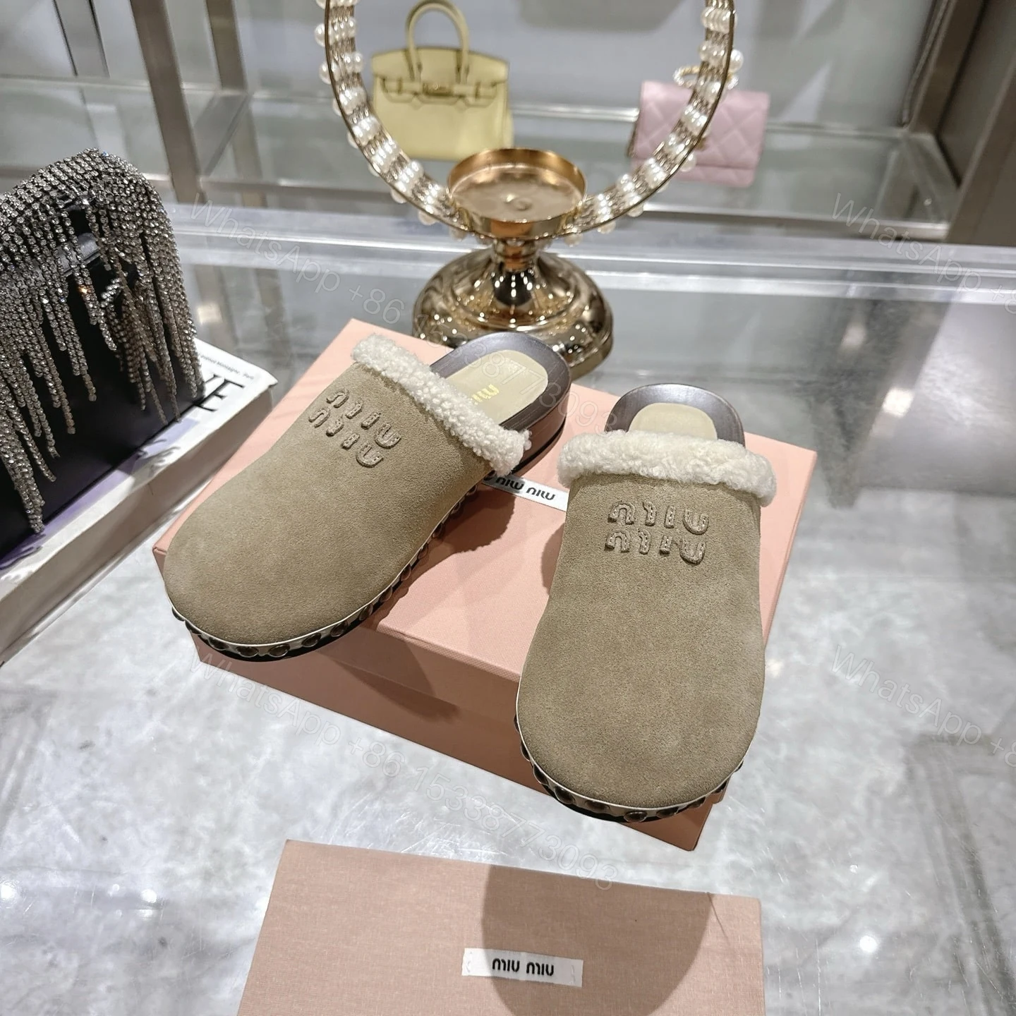 View 7 of MIUMIU SUEDE CLOGS BEIGE