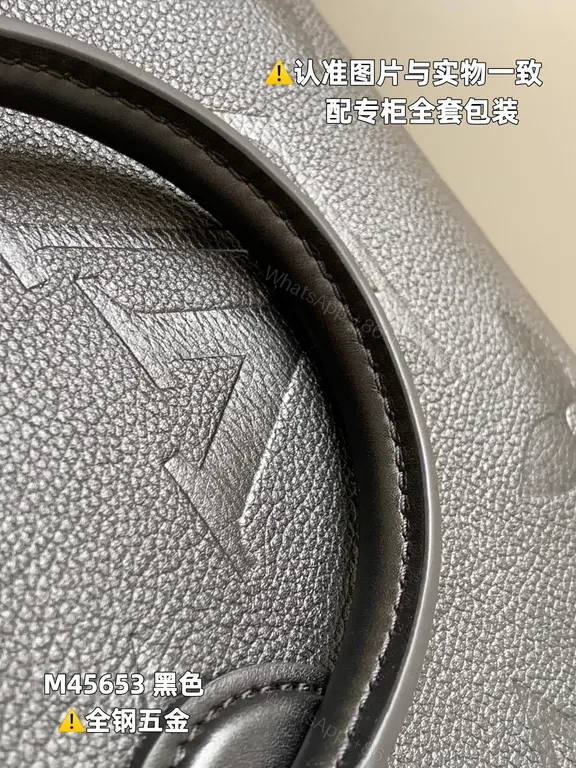 View 6 of Structured Black Monogram Tote â€” Luxury Grained Leather Bag