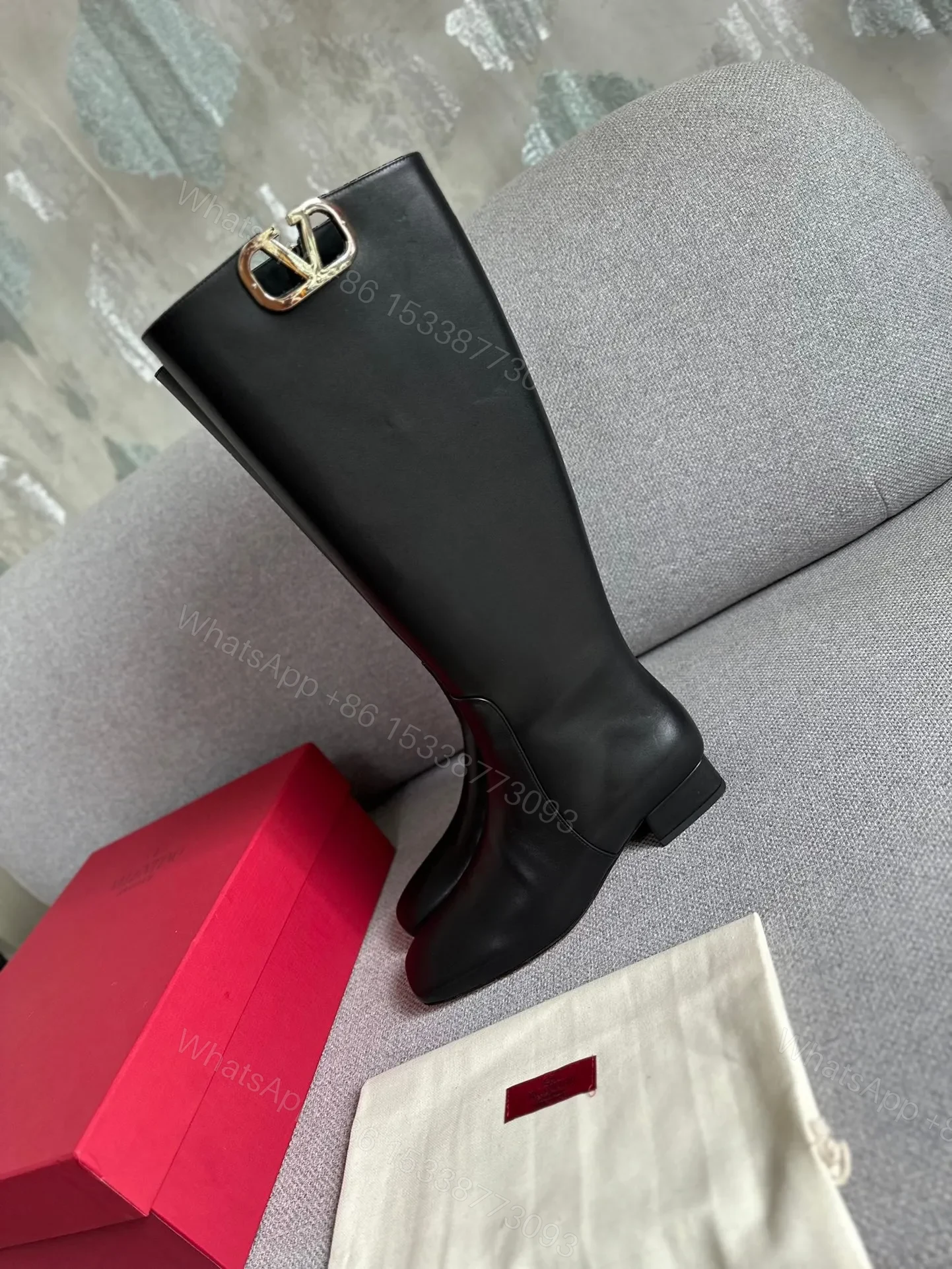 View 5 of Valentino Women Black Leather Tall Boots