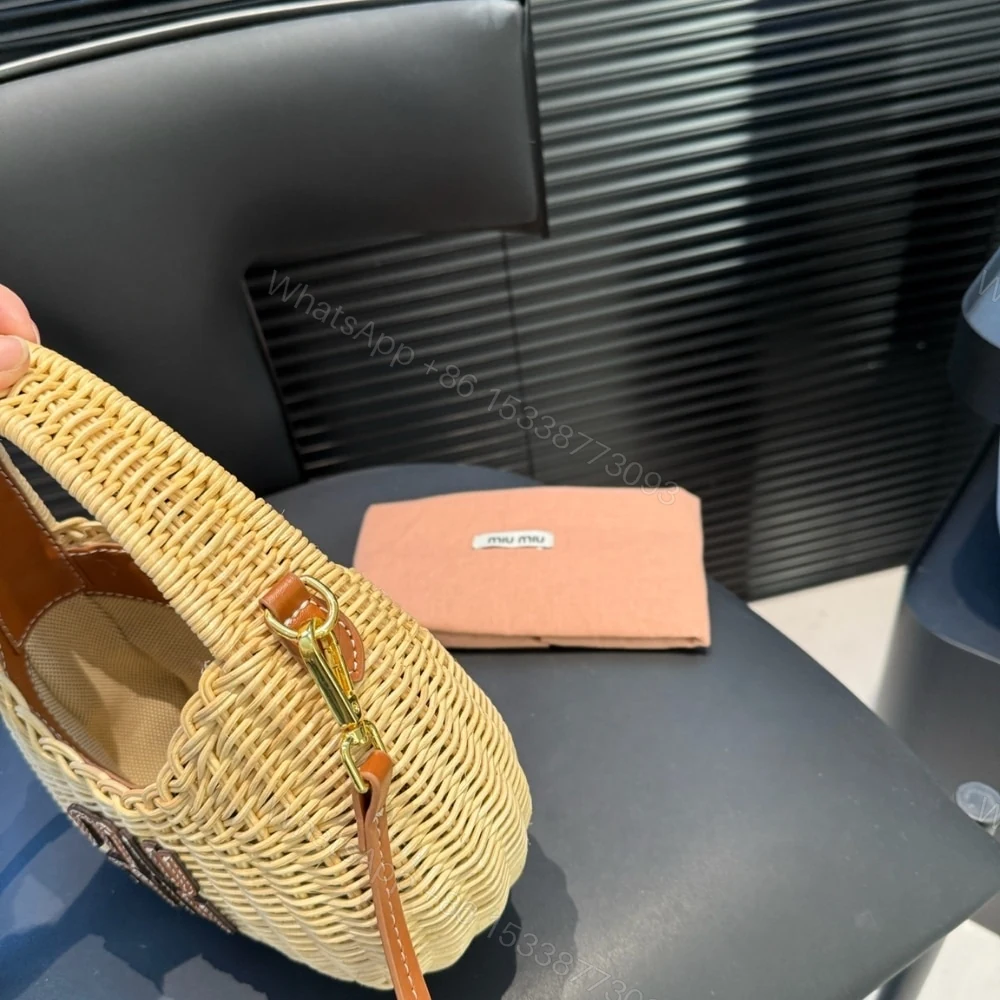 View 4 of MIUMIU WANDER WICKER HOBO BAG TAN AND CARAMEL 13CM 5BC125 2BVU F0KFZ V OOO