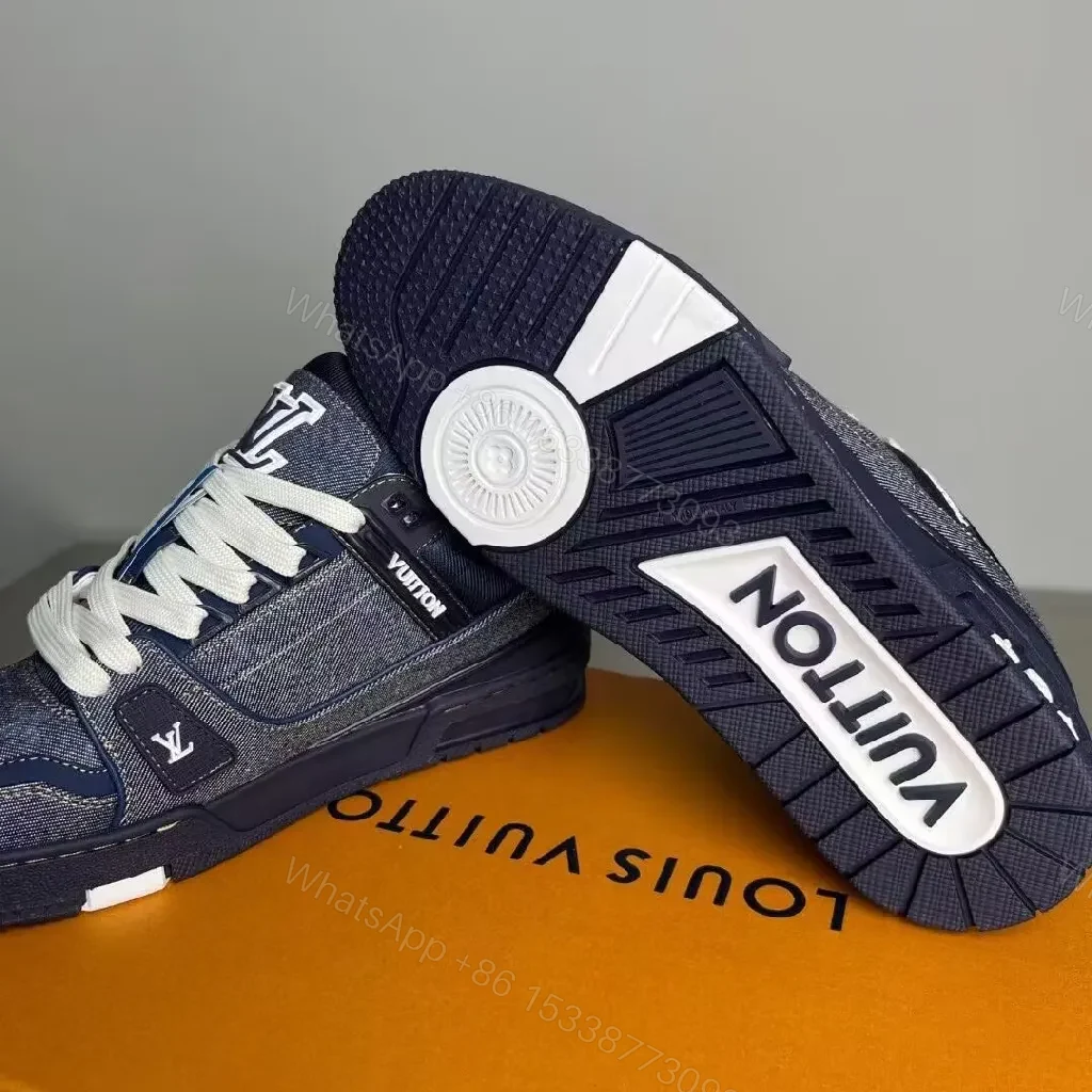 View 5 of Denim-Texture Luxury Sneaker with Signature Motifs, High-Top