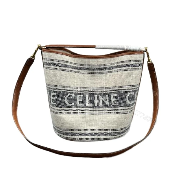 CELINE BUCKET 16 IN STRIPED TEXTILE WITH CELINE JACQUARD WHITE BLACK 25CM — view 1