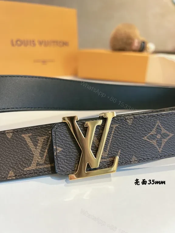 View 5 of Monogram LV Belt: Signature Gold Buckle Leather Belt