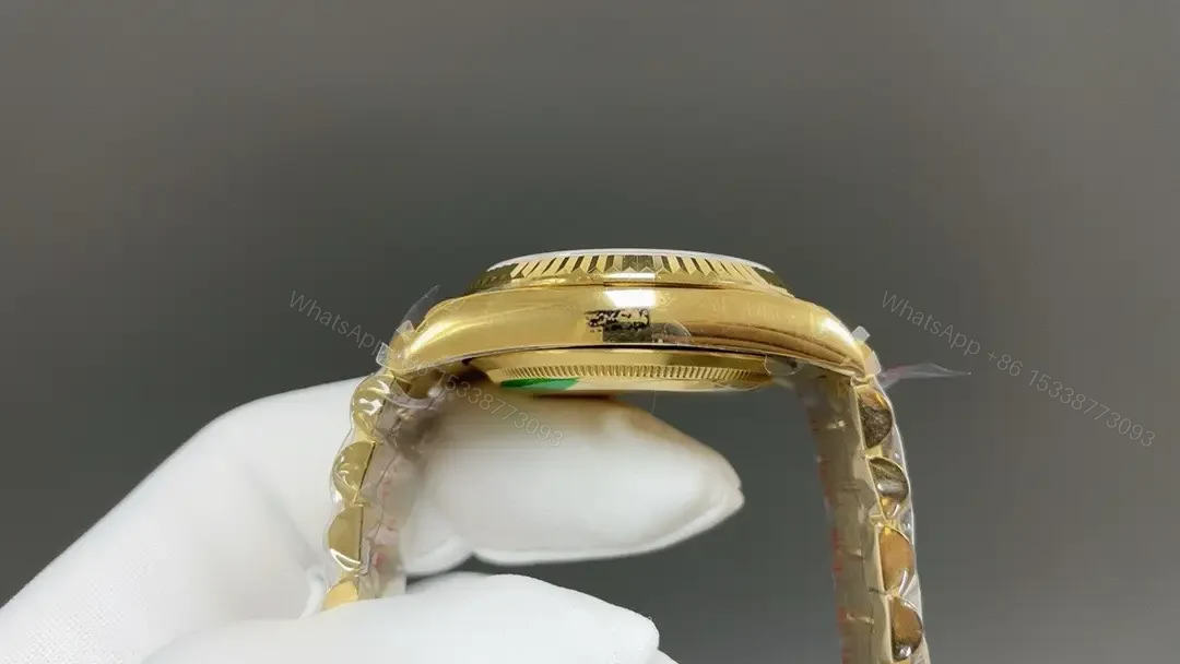 View 5 of Rolex Day-Date 36 Yellow Gold Fluted Oyster Black Diamonds Rubies 118238-0396