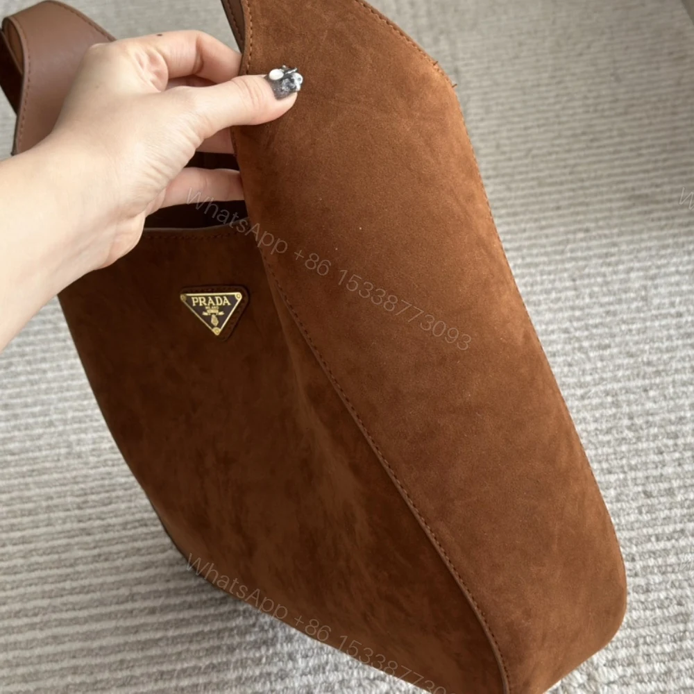 View 8 of PRADA LARGE SUEDE SHOULDER BAG COCOA BROWN 34CM
