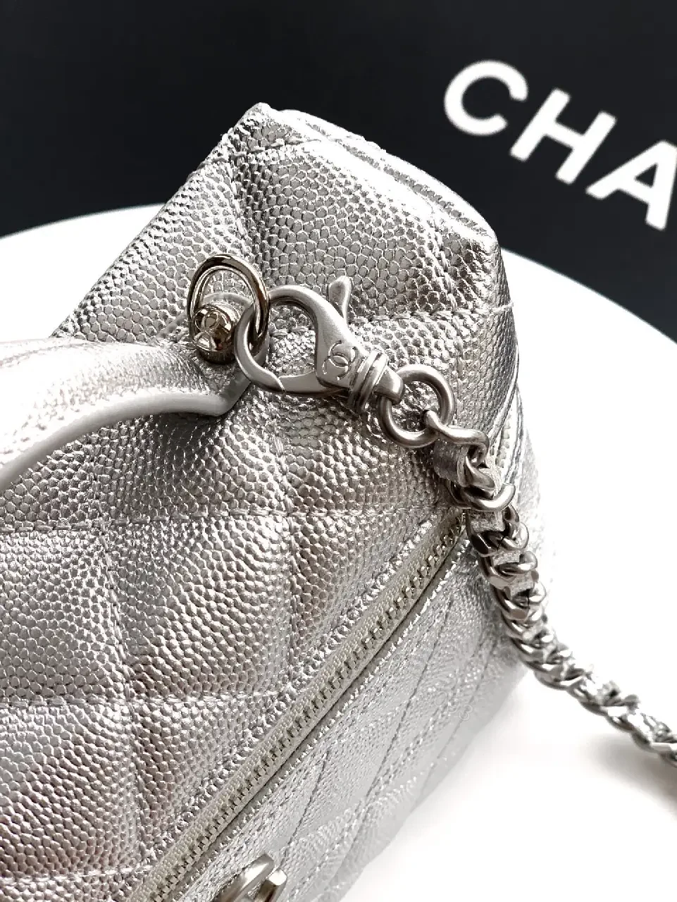 View 3 of Metallic Quilted Satchel: Compact Luxury, Double-C Hardware