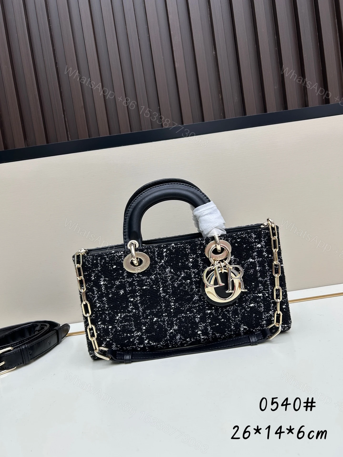 Dior A貨黑白格紋小方包 質感絨布鏈條設計日常通勤包 — view 1