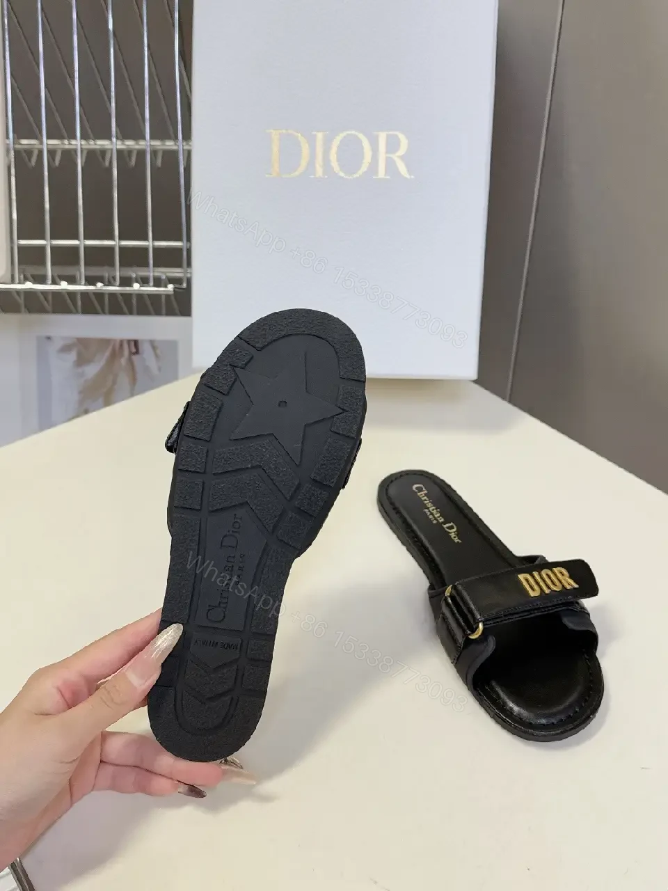 View 9 of Chic Minimalist Slide Sandals with Gold Logo Accent