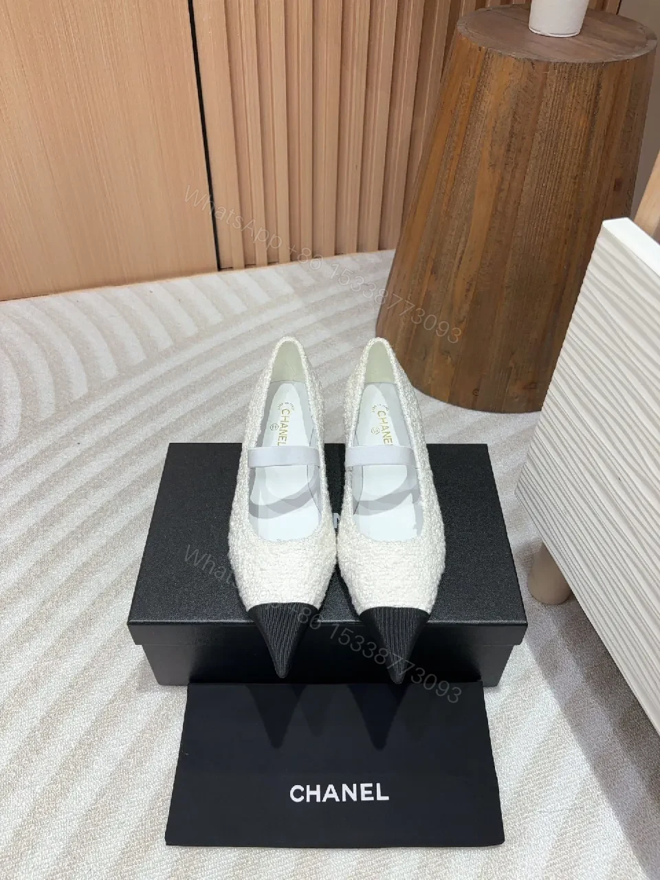 View 8 of Textured Black Cap-Toe Flats - Couture-Inspired Ballerinas