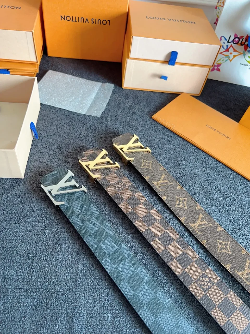 View 9 of Luxure Logic LV-Inspired Checkered Texture Belt – Premium Leather