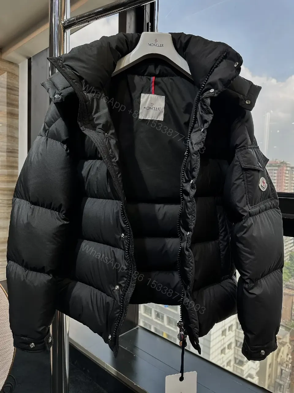 View 9 of Premium Grid-Quilt Puffer Coat with Removable Hood