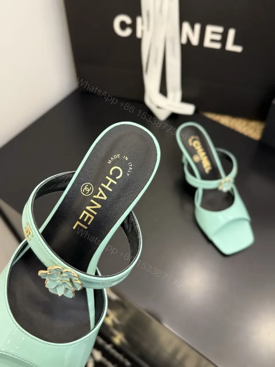 View 9 of Mint Satin Open-Toe Block Heel Sandals - Modern Luxe Comfort