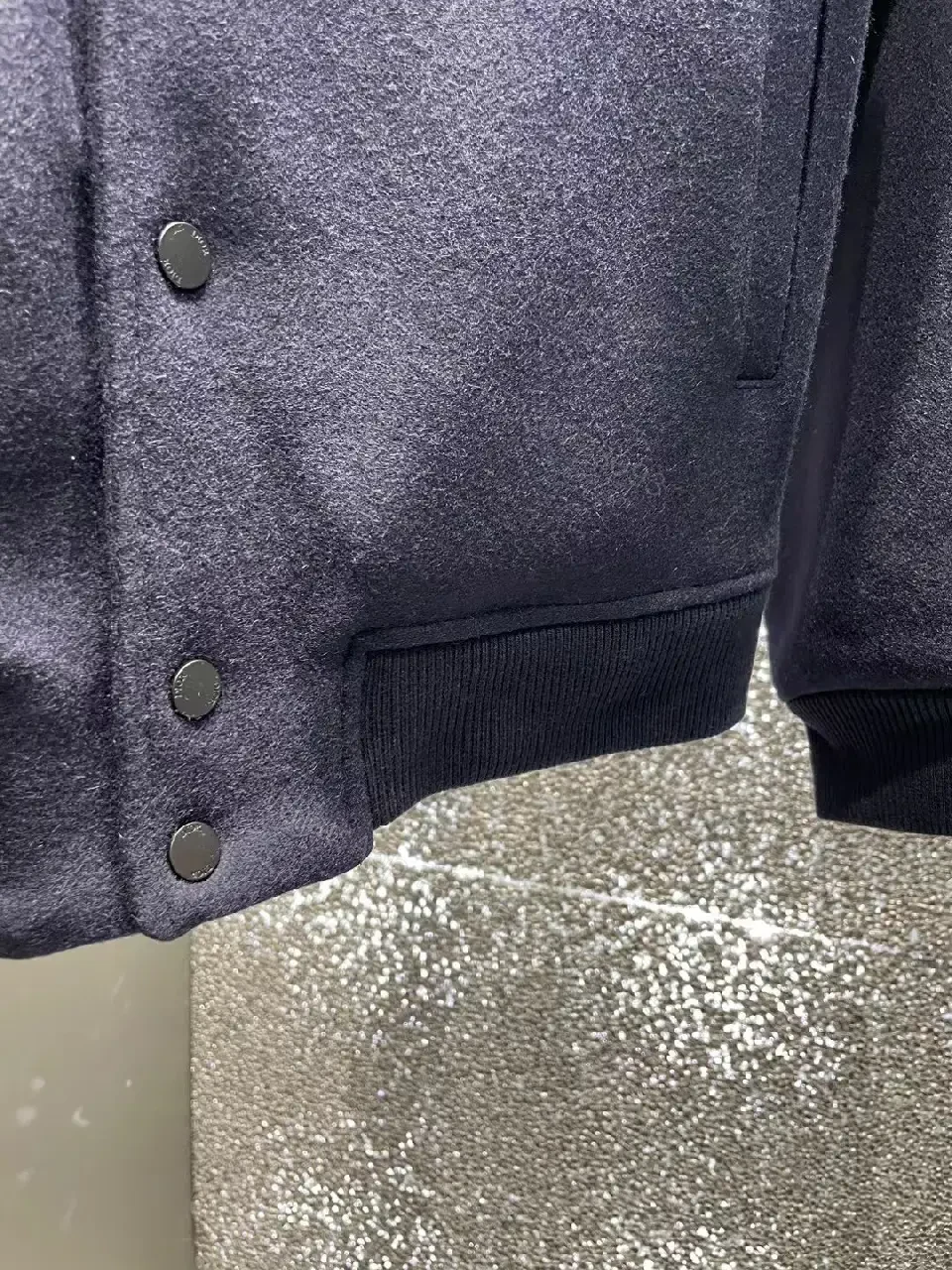 View 5 of Navy Wool-Blend Varsity Bomber with Discreet Embroidery