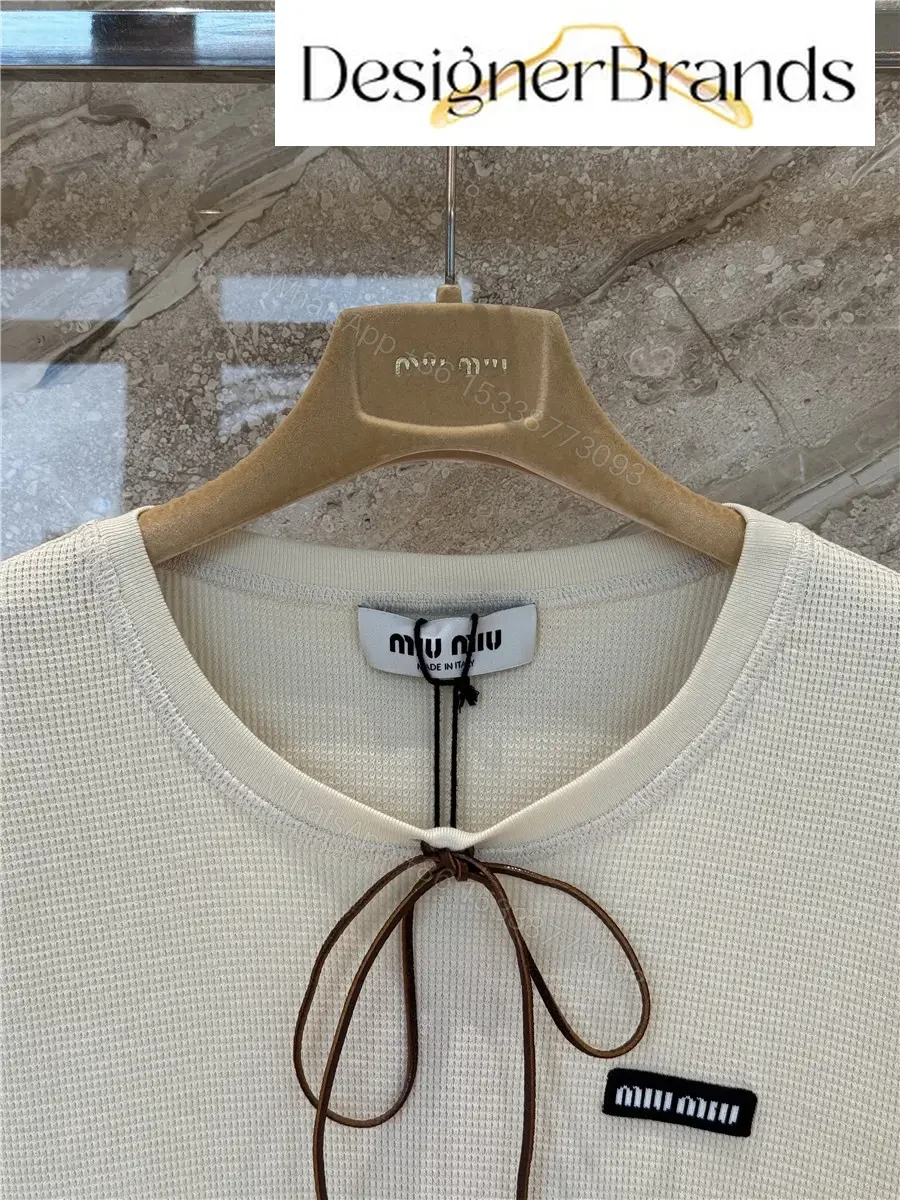 View 3 of Miu Miu Beige Waffle-Knit Cotton Long-Sleeve T-Shirt