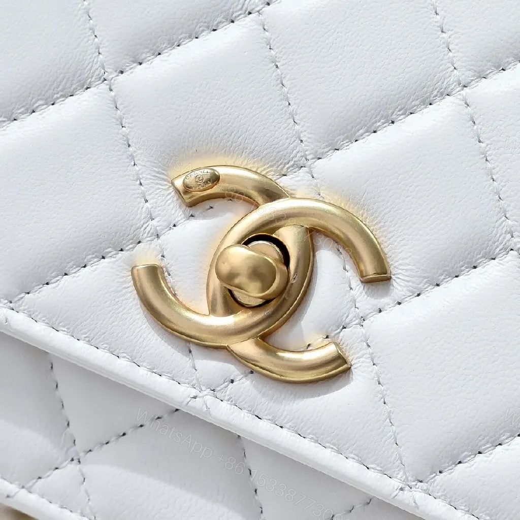 View 2 of Quilted White Crossbody: Luxury Chic, Gold Hardware Compact Bag