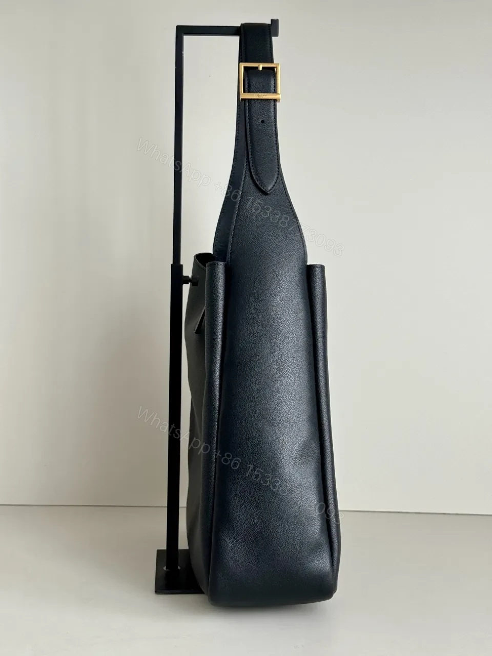 View 5 of Lux Black Leather Tote with Gold Hardware