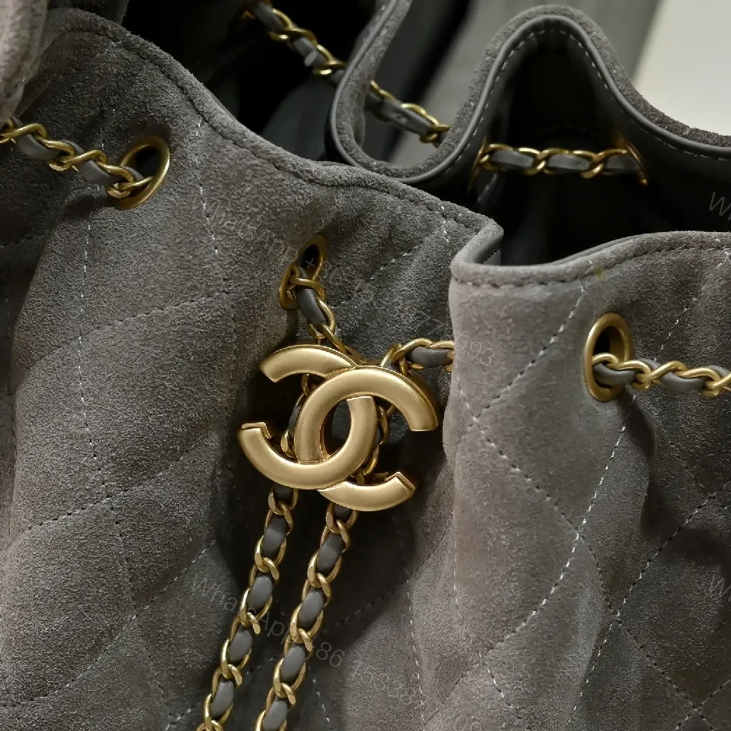 View 9 of Gray Quilted Bucket Bag with Gold Chain – Modern Texture, Everyday Versatility
