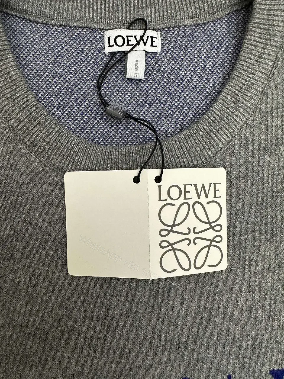 View 8 of Grey Knit Dress with Logo & Gingham Cuffs - Luxe Streetwear Style