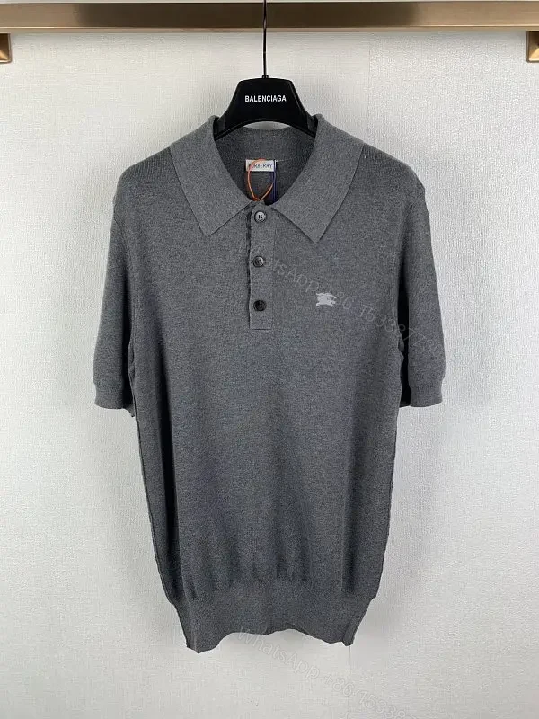 Grey cotton polo knit polo shirt for everyday luxury — view 1