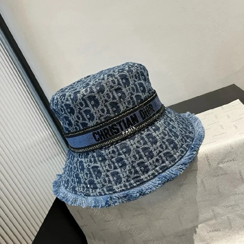 View 4 of Denim Textured Bucket Hat with Branding Band, Stylish, Unisex