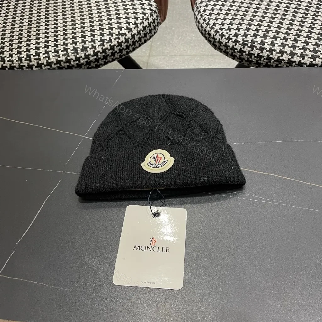 Black Knit Beanie with Diamond Texture — Ultra-Wine? — view 1