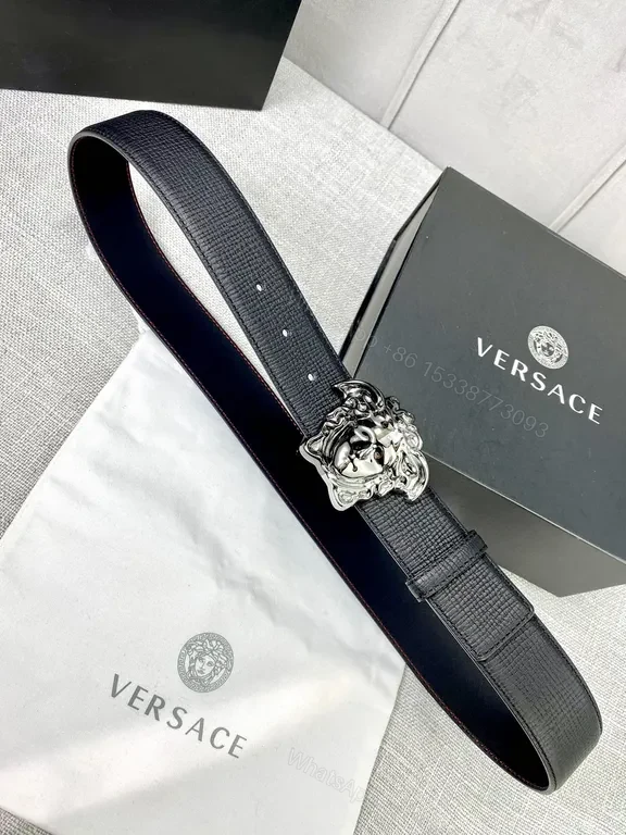 View 2 of Statement Leather Belt with Medusa Buckle â€“ Versace Luxury Belt
