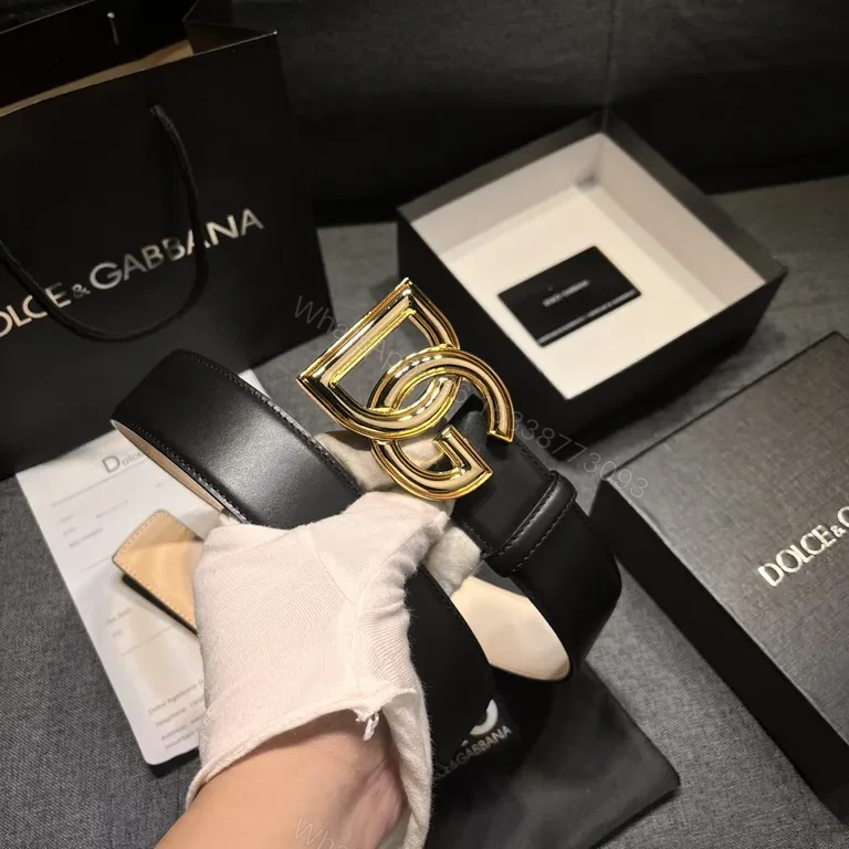 View 7 of Lux Black Leather Belt with DG Gold Buckle