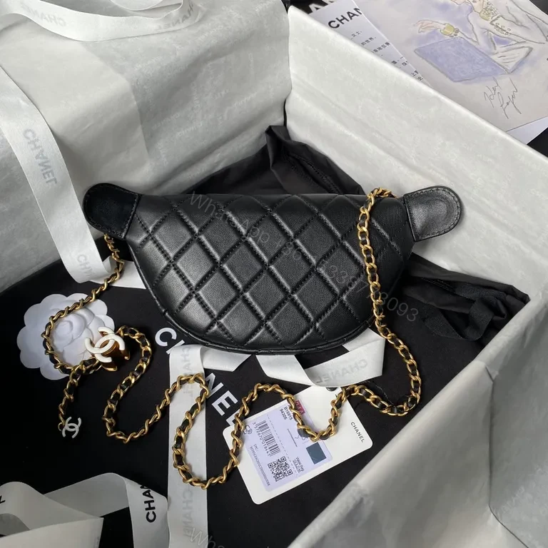 View 3 of Chanel-Inspired Quilted Leather Mini Bag with Gold Chain