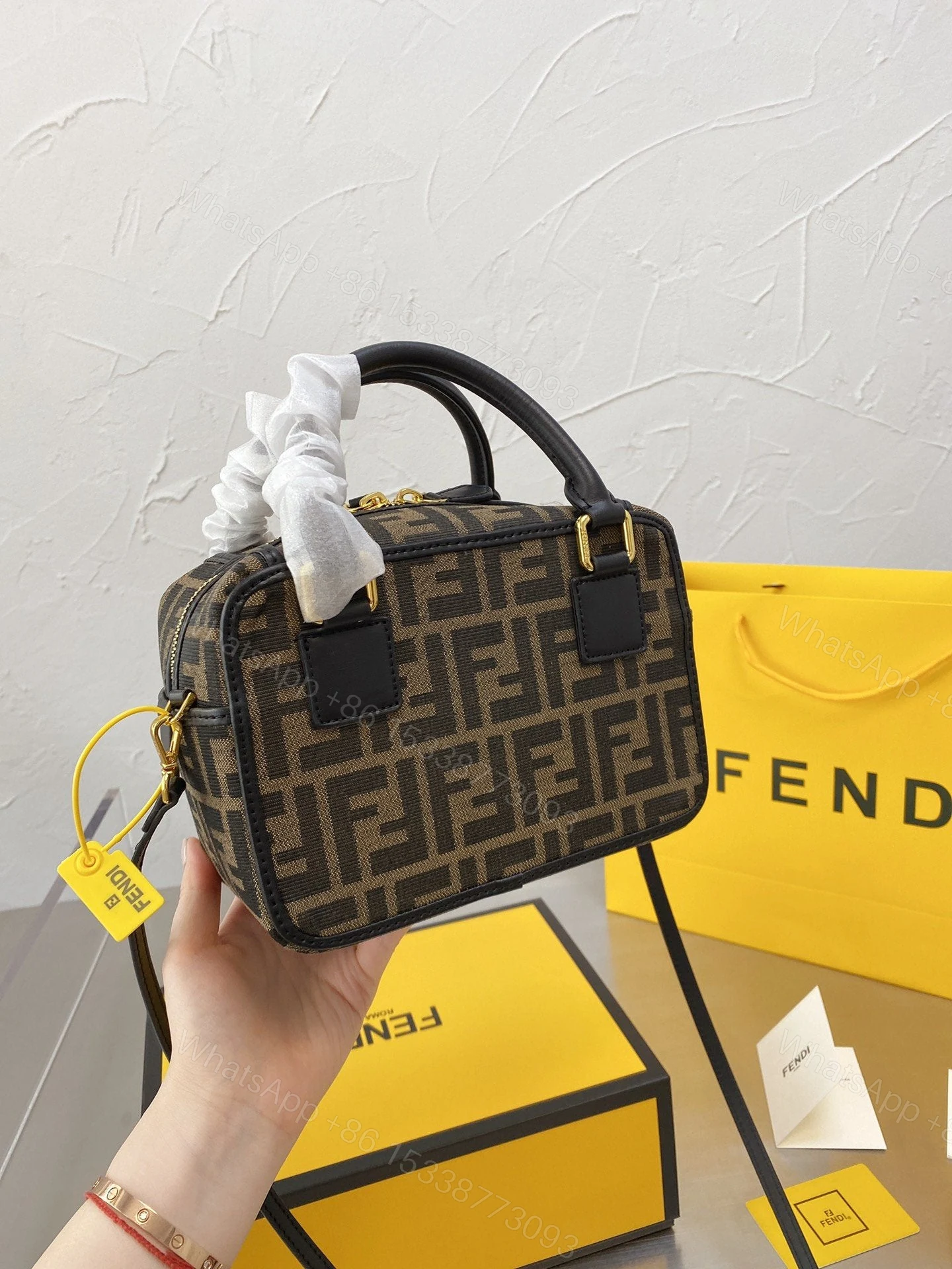 View 8 of FENDI Boston logo detailed mini bowling bag