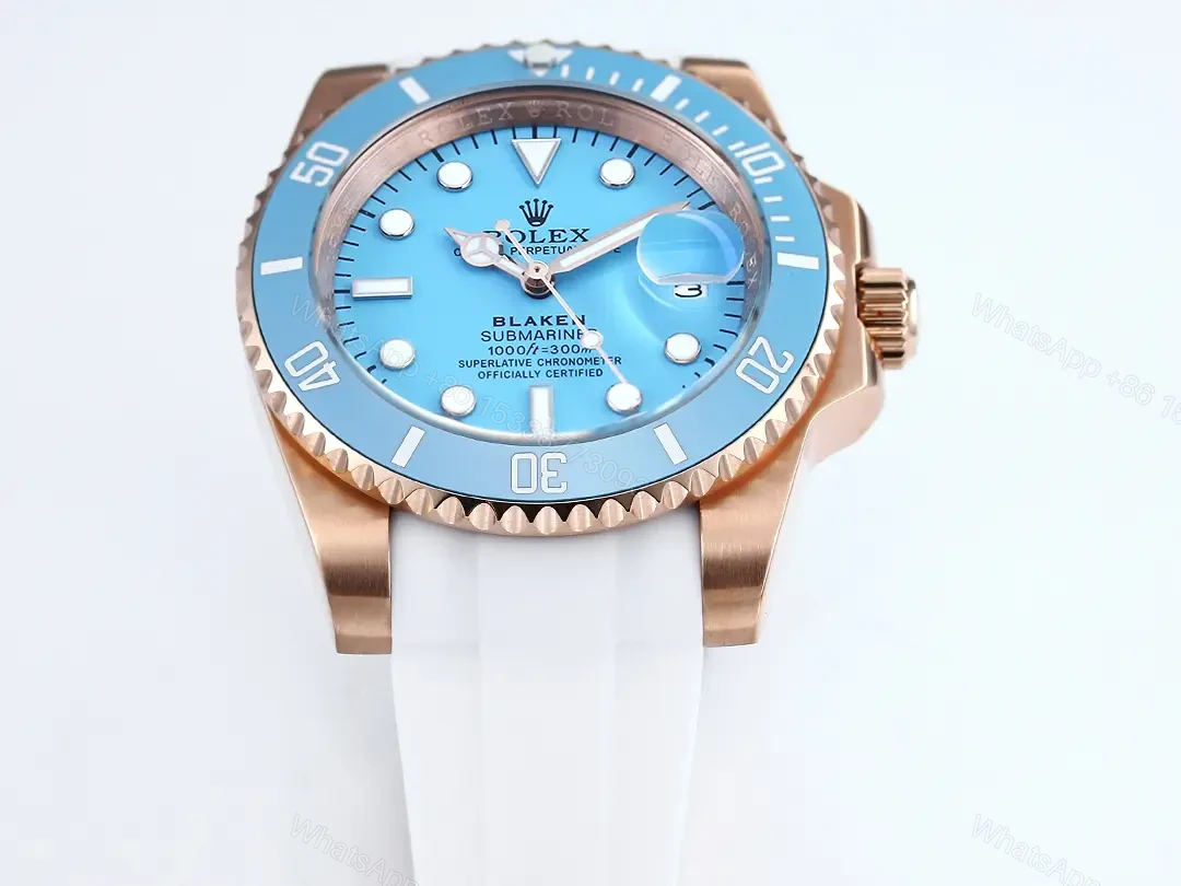 View 2 of Best Rolex Blaken Tiffany Water Ghost replica 40MM Rose Gold Case White Rubber Strap Edition RG-BLAKEN-TIFFANY-ROSEGOLD-RUBBER-40