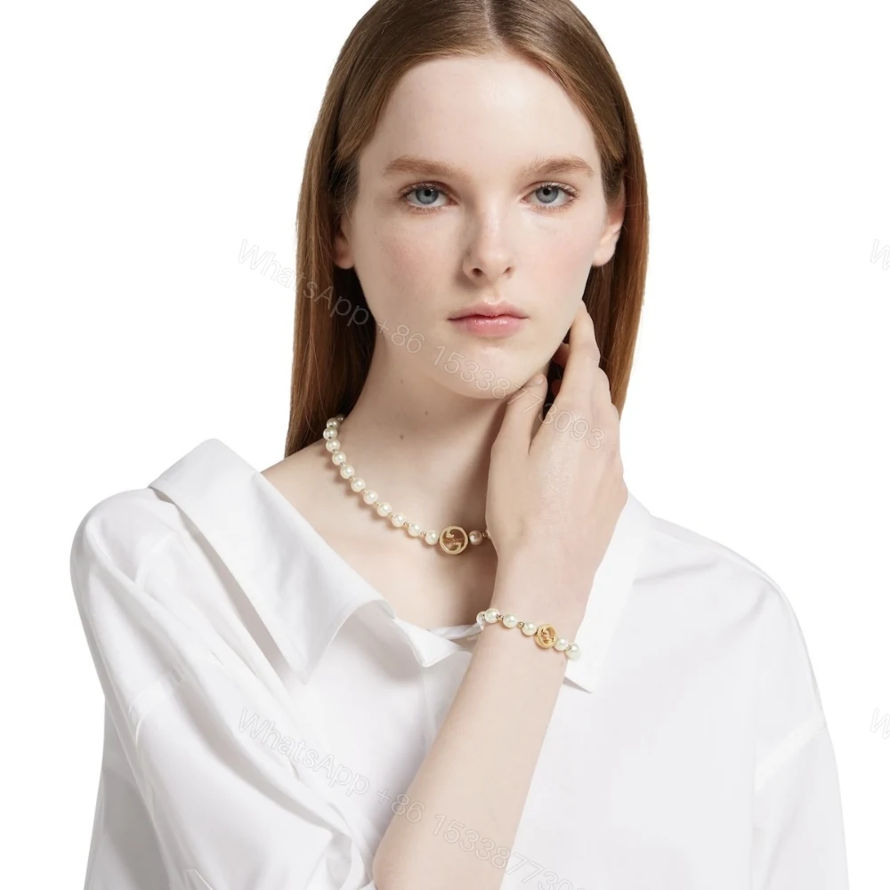 View 7 of Gucci Interlocking Pearl Bracelet Gold ‎839033 JCF27 8062