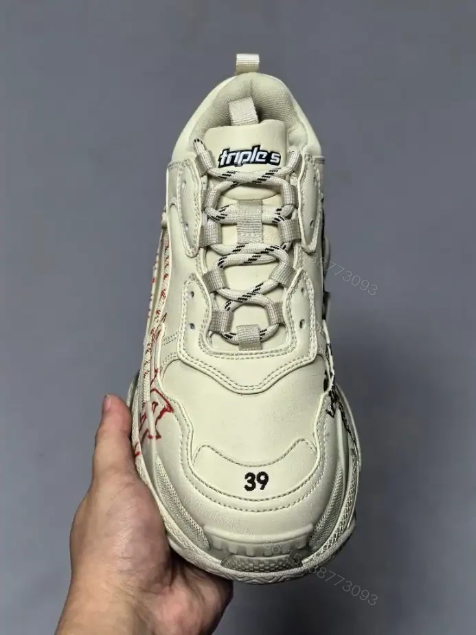 View 4 of BALENCIAGA TRIPLE S SNEAKER IN WHITE, RED AND BLACK DIY METAL ARTWORK PRINTED COWSKIN – BB269