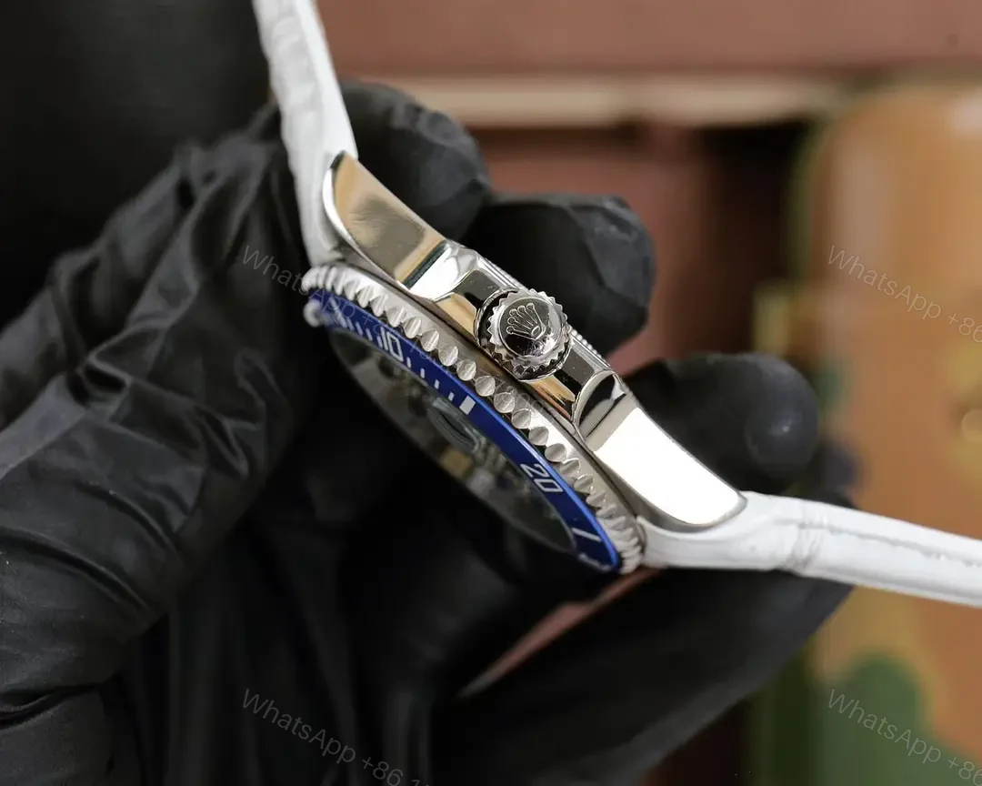 View 5 of Best Rolex Submariner Blue Leather Strap replica 40MM Pave Dial Edition RG-SUBMARINER-BLUE-LEATHER-PAVE-40