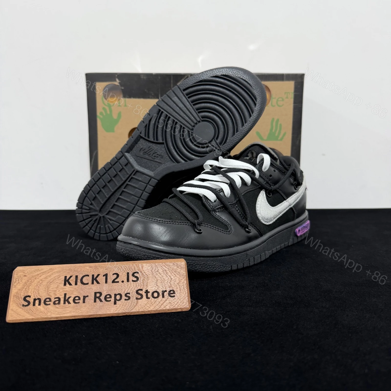 View 3 of Off-White × Nike Dunk Low Lot 50 Black Replicas