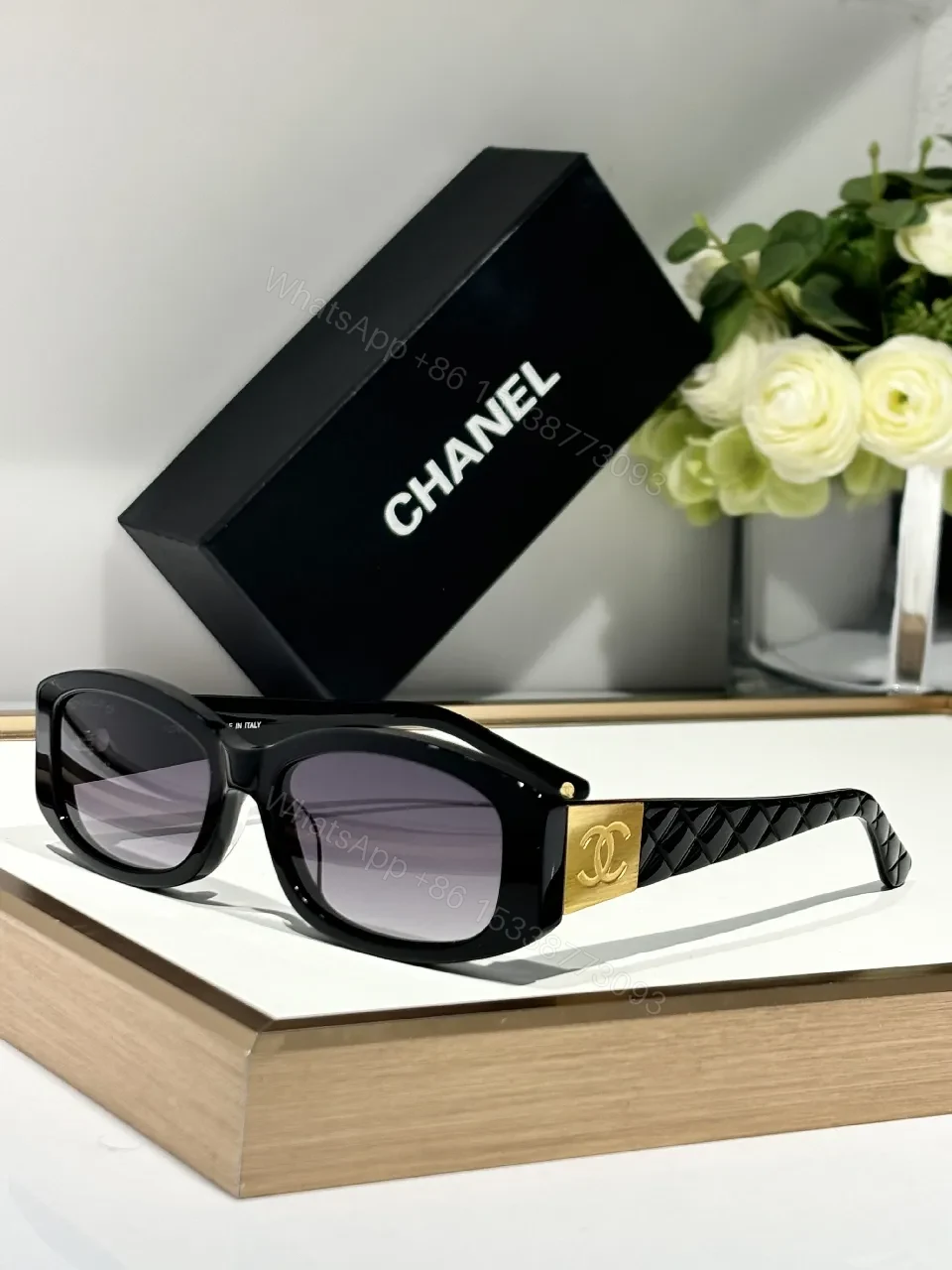 View 5 of Black Acetate Sunglasses | Lattice Accent & Gradient Lenses