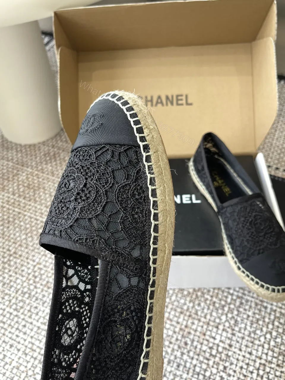 View 9 of Lace-Detail Espadrille: Chic Comfort in Black