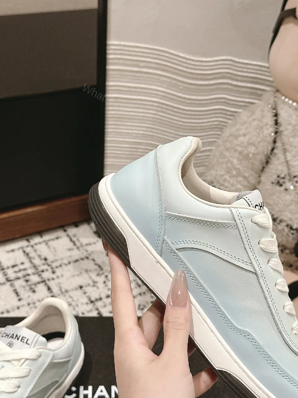 View 3 of Light-blue Leather Sneakers: Luxe Comfort, Versatile Style