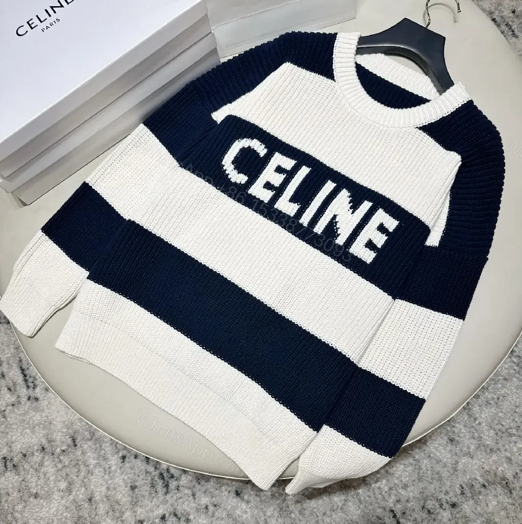 View 10 of Chunky Navy & Cream Knit Sweater - Designer-Inspired Comfort, All-Season
