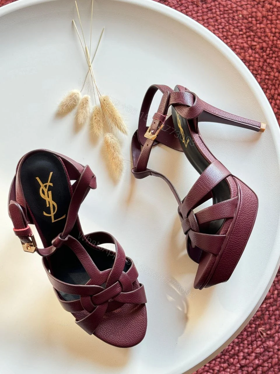 View 4 of Saint Laurent Burgundy Leather Tribute Sandals