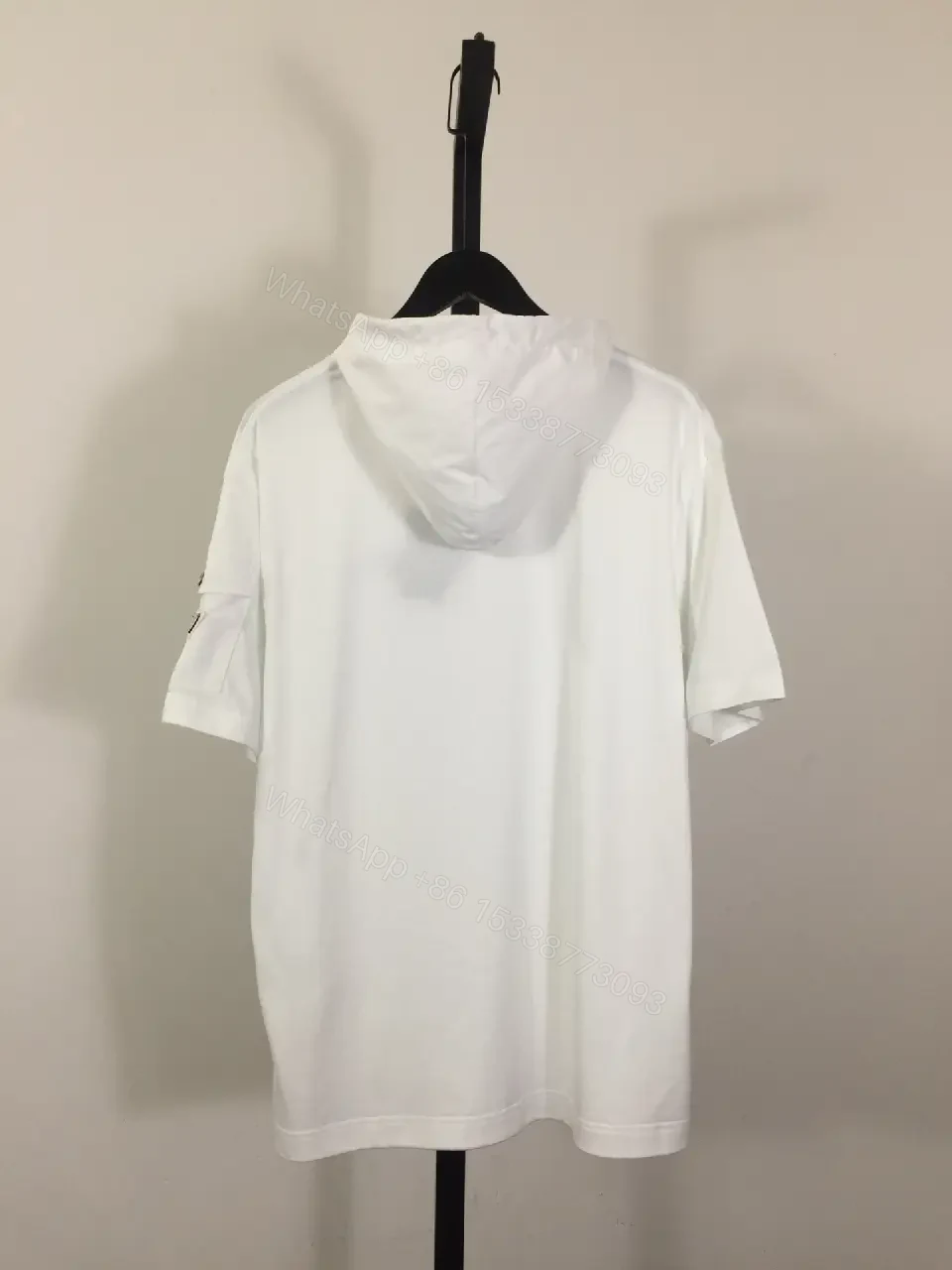 View 9 of White Cotton Zip-Neck Tee with Subtle Logo, Modern Luxe Streetwear
